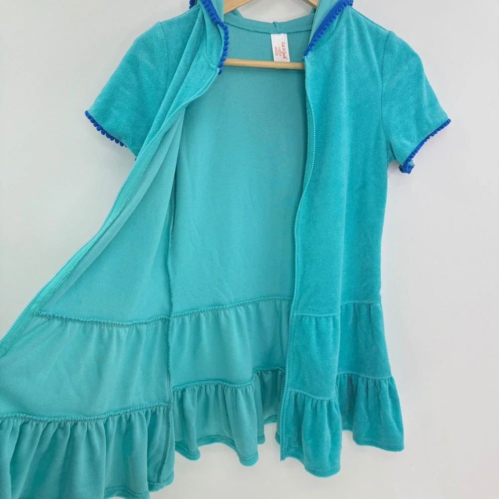 Cat Jack Turquoise Terry Cloth Hooded Cover Up Dress Kids Size L‎ 10 12